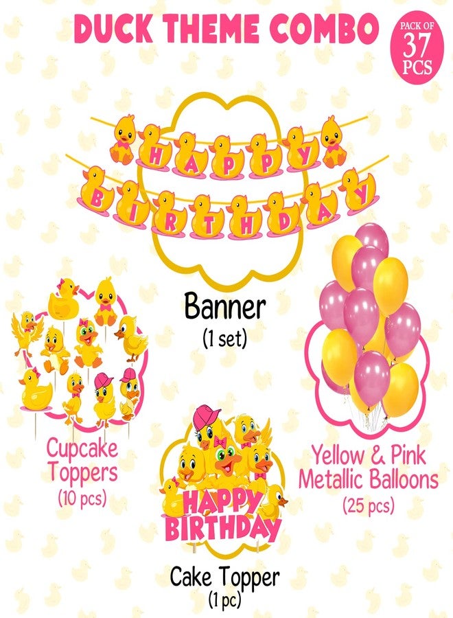 Zyozique 37 pcs Baby Duck Theme Party Decorations, Birthday Party Supplies Includes Happy Birthday Paper Banner , CakeTopper, Cupcake Toppers, Balloons for Kids Birthday Party Supplies - Image 2